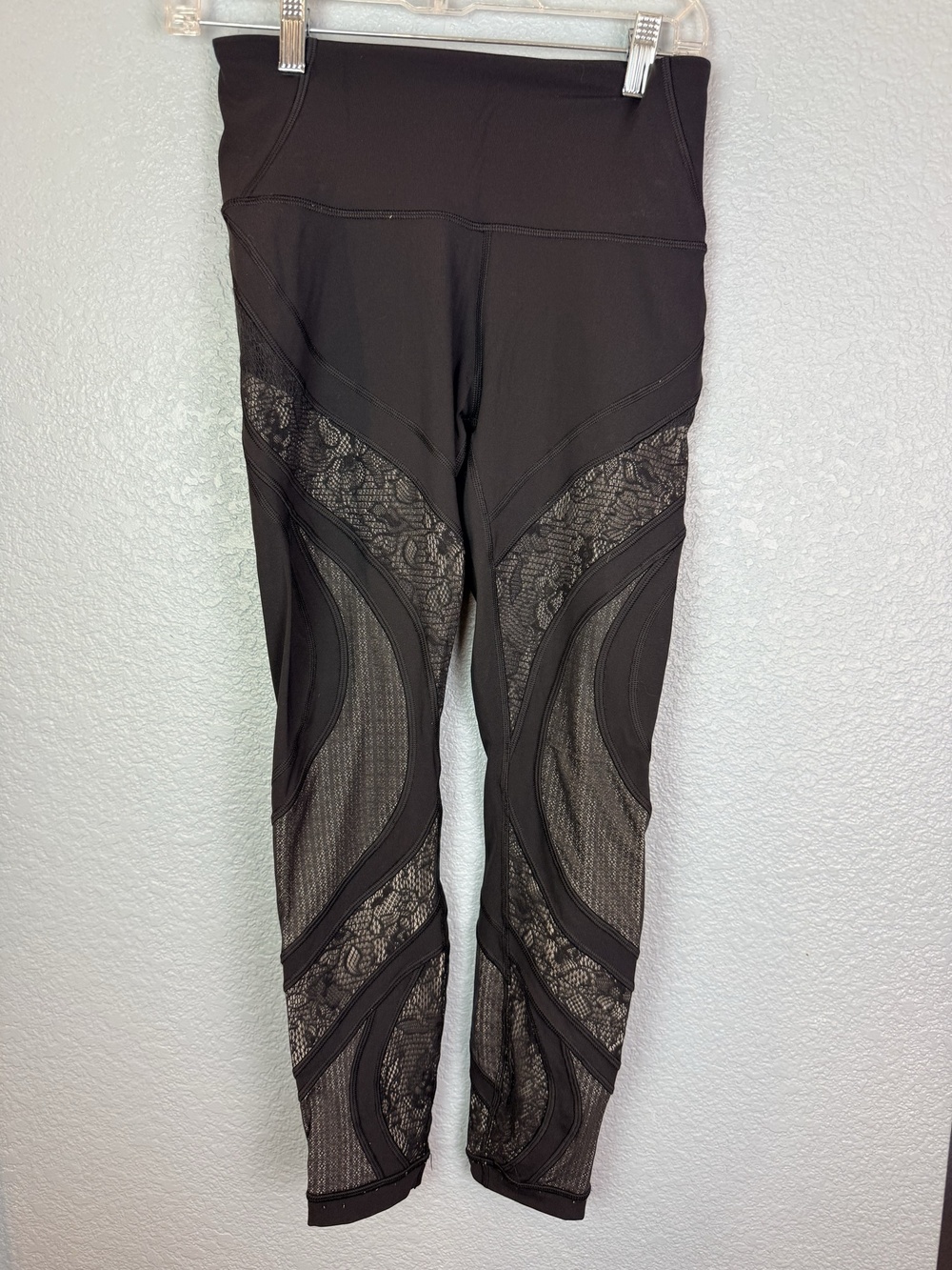 Lululemon Leggings Womens 6 Black Lace Panel Floral Mesh Ankle Yoga Running